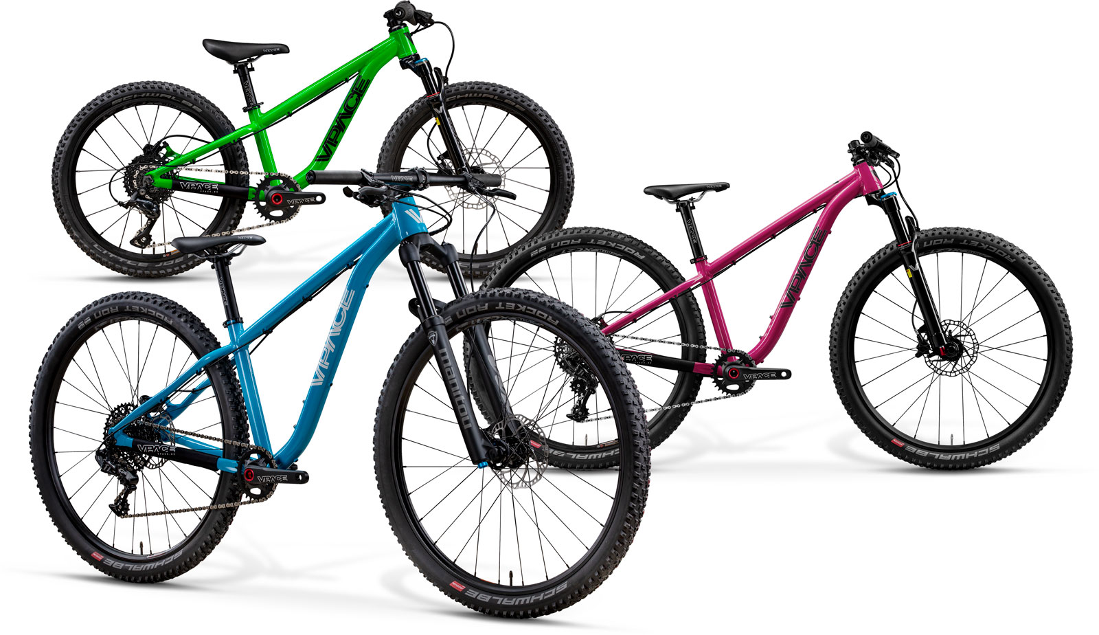 MAX275 in Trail Blau, MAX26 in Crazy Pink und MAX20 Trail Edition in Poison Grün.
